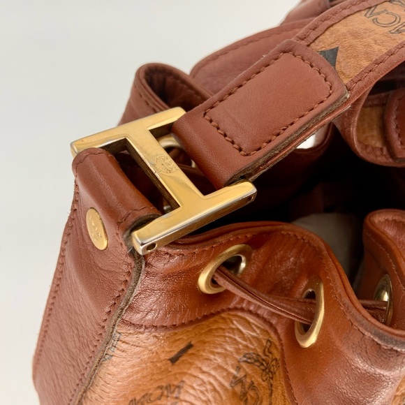 VGUC Authentic MCM Visetos Drawstring Bucket Shoulder Bag - Picture 10 of 15